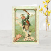 Antieke Kabouter Varken Knuppel St. Patrick's Dag Kaart (Gele Bloem)