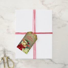ANTIEKE KADOTAG VOOR KERSTLAM MET SJAAL CADEAULABEL