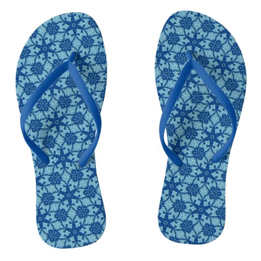 Antieke kant - saffier en lichtblauw teenslippers (Voetbed)