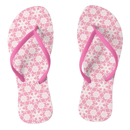 Antieke kant - wit en roze rood teenslippers (Voetbed)