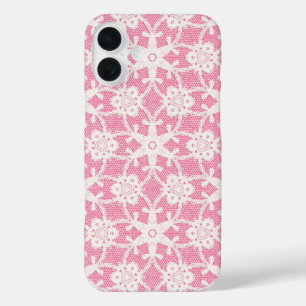 Antieke kant - wit en roze roos iPhone 16 plus hoesje