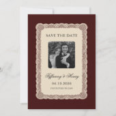 Antieke Kanten Bruidsrood Save the Date (Voorkant)