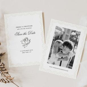 Antieke Kanten Rand Vintage Cherub Huwelijksfoto Save The Date