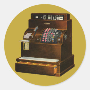 Antieke kassa, vintage detailhandel ronde sticker