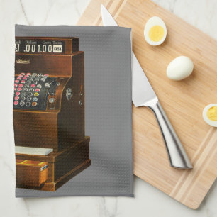 Antieke kassa, vintage detailhandel theedoek