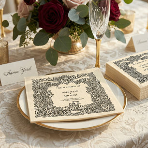 Antieke Kasteelhochzeit Papier Servet Zwart Ivoor