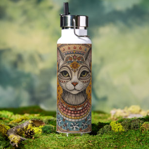 Antieke kat en motiefpatroon water waterfles