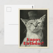 Antieke kat in hoge hoed Gefeliciteerd met je verj Briefkaart (Voorkant / Achterkant)