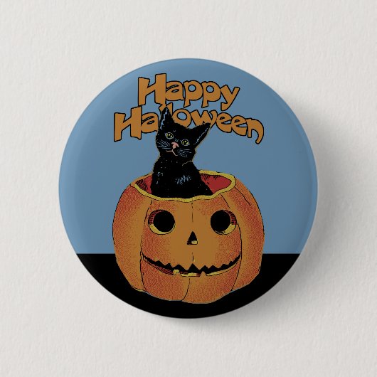Antieke kat in Jack'o'Lantern Ronde Button 5,7 Cm (Voorkant)
