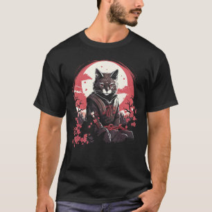 Antieke Kat Japanse Samoerai Kersenbloesem T-shirt