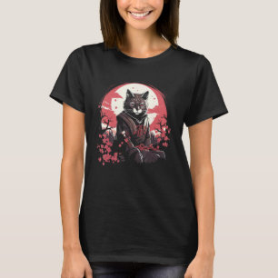 Antieke Kat Japanse Samoerai Kersenbloesem T-shirt