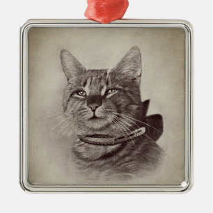 Antieke kat met halsband metalen ornament