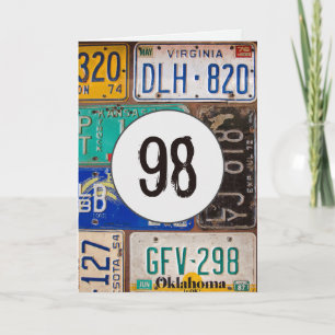 Antieke kentekenplaten voor 98ste verjaardag kaart
