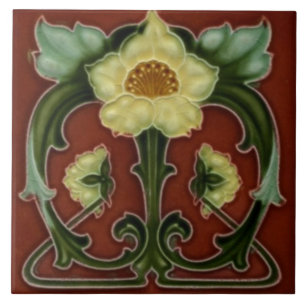 Antieke Keramische Bloem Art Nouveau Tegelprint Tegeltje