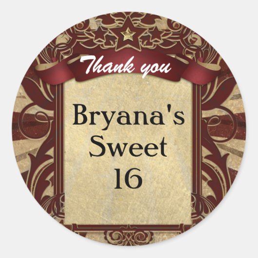 Antieke kermis rode circus feest favor sticker (Voorkant)