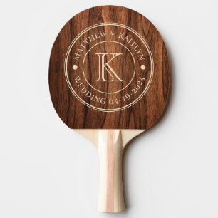 Antieke Kersen Houten Trouw Monogram Tafeltennisbatje