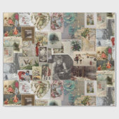 Antieke Kerst Ephemera Collage Decoupage Cadeaupapier (Vlak)