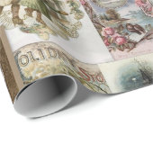 Antieke Kerst Ephemera Collage Decoupage Cadeaupapier (Rol Hoek)
