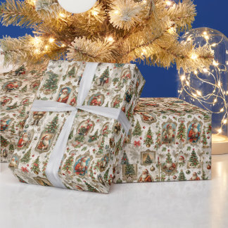 Antieke Kerst Ephemera | Retro Kerstman Vintage Cadeaupapier