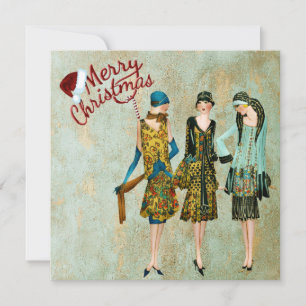 Antieke kerstgroet voor vrouwen uit de jaren 30 feestdagenkaart