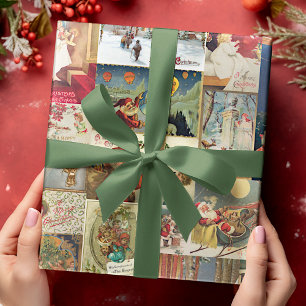 Antieke kerstvakantie wenskaarten patroon cadeaupapier