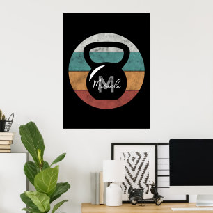 Antieke kettlebell met op maat gemaakt monogram na poster