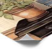 Antieke keukenplank potten planten borden bus poster