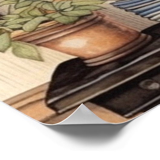 Antieke keukenplank potten planten borden bus poster (Hoek)