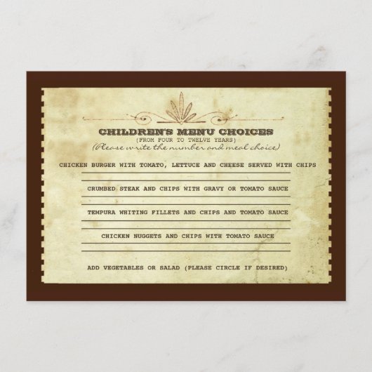 antieke keuzes voor kinder menu voor bruiloft (Voorkant)