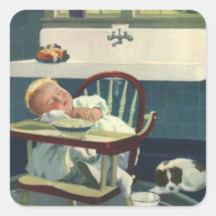 Antieke Kinderen, Baby Slapende Stoel Keuken Vierkante Sticker
