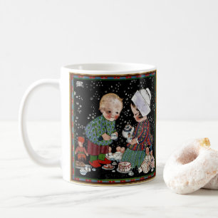 Antieke kinderen die een denkbeeldig theekransje h koffiemok