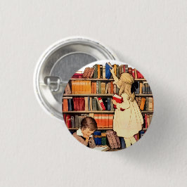 Antieke Kinderen Lezen Bibliotheekboeken Pinback  Ronde Button 3,2 Cm