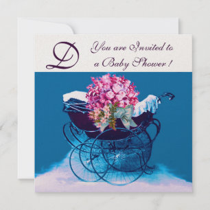 ANTIEKE KINDERWAGEN MET BLOEMEN BABYSHOWER MONOGRA KAART