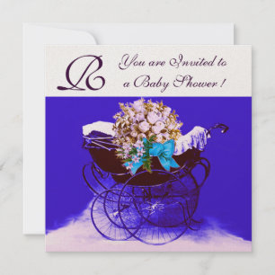ANTIEKE KINDERWAGEN MET BLOEMEN BABYSHOWER MONOGRA KAART