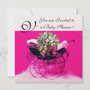 ANTIEKE KINDERWAGEN MET BLOEMEN BABYSHOWER MONOGRA KAART