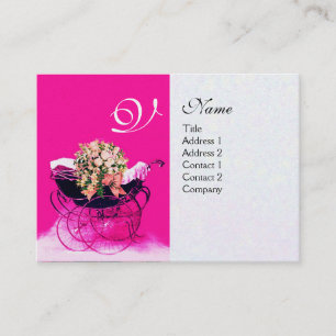 ANTIEKE KINDERWAGEN MET BLOEMEN BABYSHOWER,parel p Visitekaartje