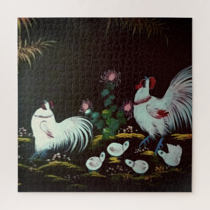 Antieke Kippenfamilie Metaal Wand Kunstprint Legpuzzel
