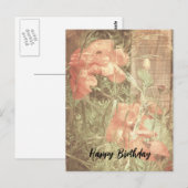 Antieke Klaprozen Verjaardagsansichtkaart Briefkaart (Voorkant / Achterkant)