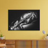 Antieke klarinet stilleven, Z&W Canvas Afdruk (Insitu (Woonkamer))