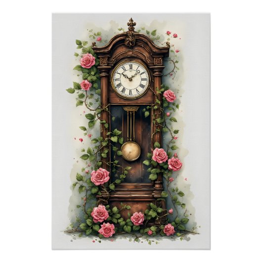 Antieke klimrozen staande klok perfect poster (Voorkant)