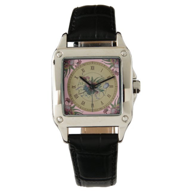 Antieke klok met bloemen horloge (Voorkant)