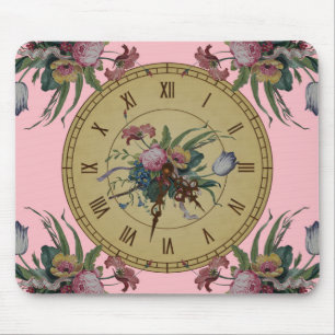Antieke klok met bloemen muismat