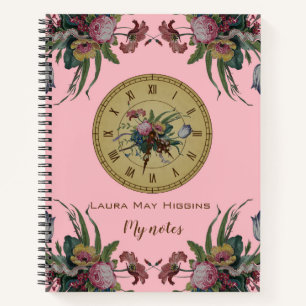 Antieke klok met bloemen notitieboek