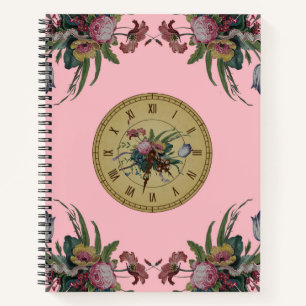 Antieke klok met bloemen notitieboek