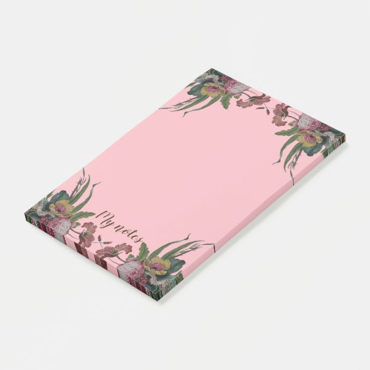 Antieke klok met bloemen post-it® notes (Schuin)