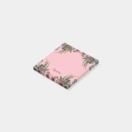 Antieke klok met bloemen post-it® notes (Schuin)