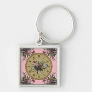 Antieke klok met bloemen sleutelhanger