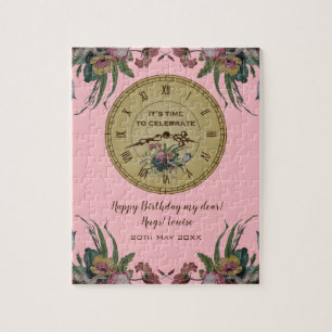 Antieke klok met bloemen verjaardagsfeestje legpuzzel