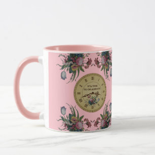 Antieke klok met bloemen verjaardagsfeestje mok