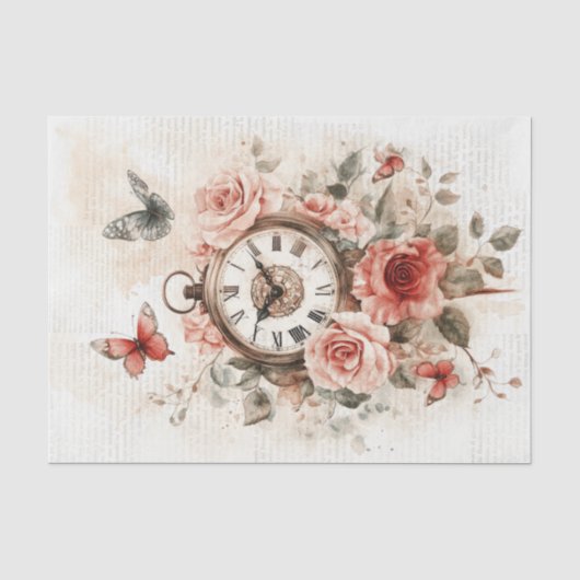 Antieke klok met handschrift voor decoupage tissuepapier (Voorkant)
